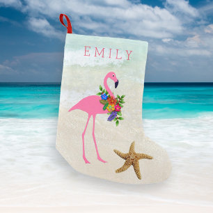 Meia De Natal Pequena Praia das Meninas Flamingo Rosa