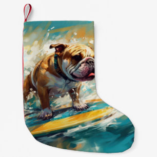 Meia De Natal Pequena Praia de Bulldog Surfando Pintura