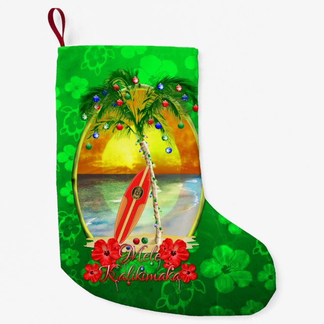 Meia De Natal Pequena Praia Mele Kalikimaka (Frente)