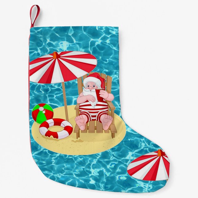Meia De Natal Pequena praia santa claus stocking do xmas (Frente)