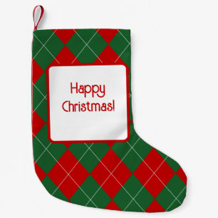 Meia De Natal Pequena Preppy Argyle Tartan Diamond Xadrez Vermelho Verde