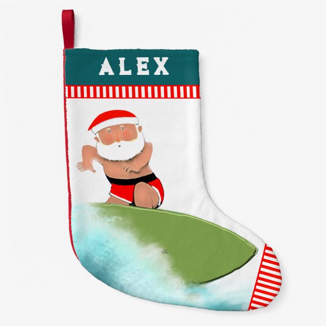 Meia De Natal Pequena Presente de Férias de Surfe (Frente)