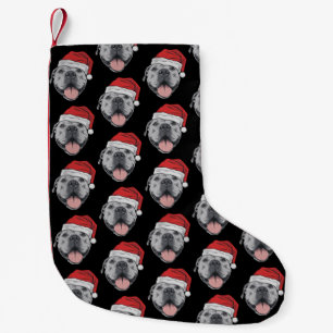 Meia De Natal Pequena Presente de Natal do Pitbull com Chapéu de Papai N