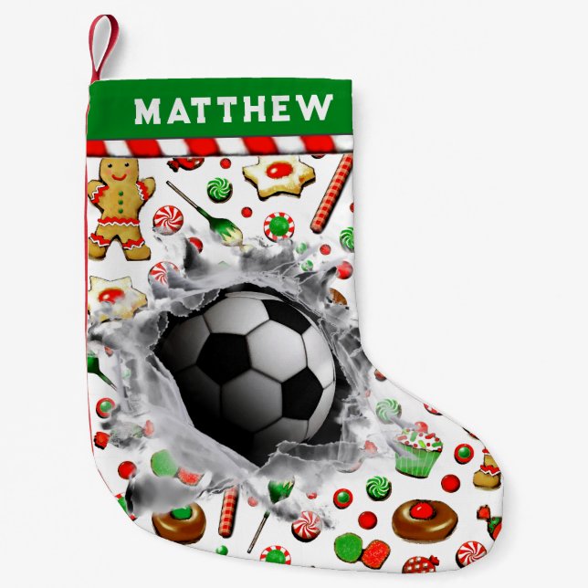 Meia De Natal Pequena Presente personalizado de feriado de futebol (Frente)