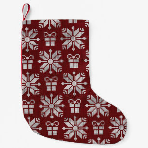 Meia De Natal Pequena Presentes: Padrão De Inverno Vintage.