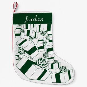 Meia De Natal Pequena Presentes Retro Personalizados Branco e Verde