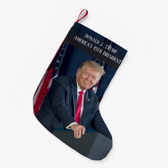 Meia De Natal Pequena Presidente Donald J. Trump Photo Keepsaet (Frente (Pendurada))