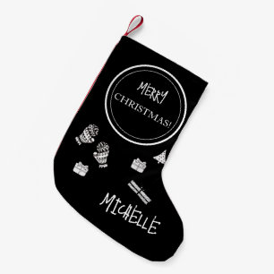 Meia De Natal Pequena Preto e Branco do Natal Moderno Personalizado