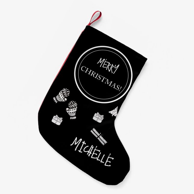 Meia De Natal Pequena Preto e Branco do Natal Moderno Personalizado (Frente (Pendurada))