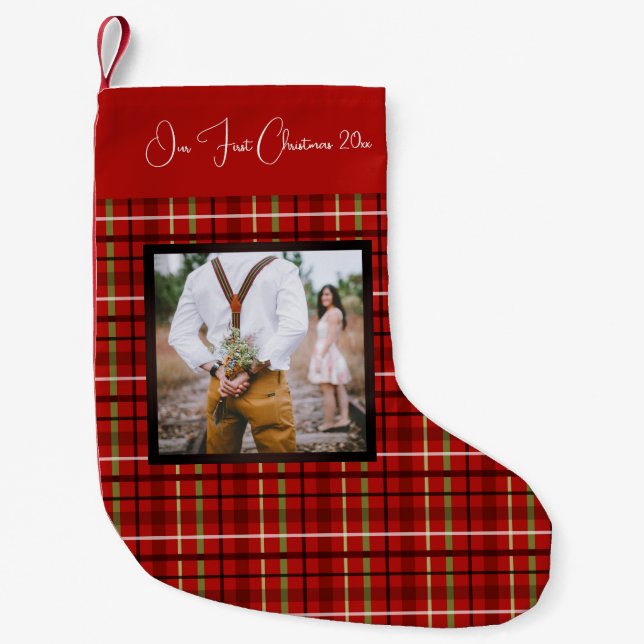 Meia De Natal Pequena Primeira Foto De Natal, (Frente)