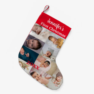 Meia De Natal Pequena Primeiro Natal do Bebê Colagem de Fotos Personaliz