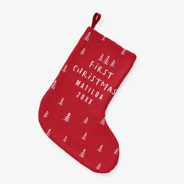 Meia De Natal Pequena primeiro Natal elegante moderno (Frente (Pendurada))