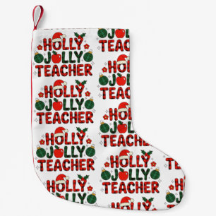 Meia De Natal Pequena Professor Alegre e Jovial Plaid de Búfalo Vermelho