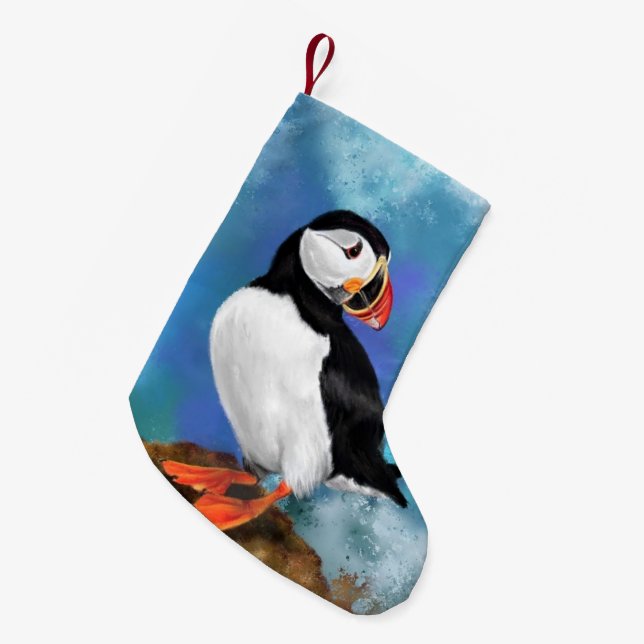 Meia De Natal Pequena Puffin Christmas Stockings (Frente (Pendurada))