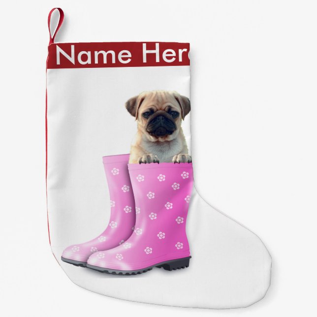 Meia De Natal Pequena Pug (Frente)