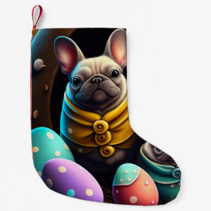 Meia De Natal Pequena Pug Adorável com Ovos de Páscoa Uma Celebração Div