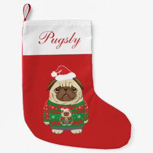 Meia De Natal Pequena Pug feio da camisola do Natal