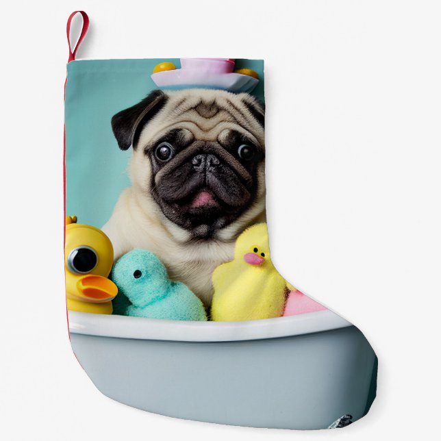Meia De Natal Pequena Pug Paradise: Uma Beleza Bandeira na Tubagem (Frente)