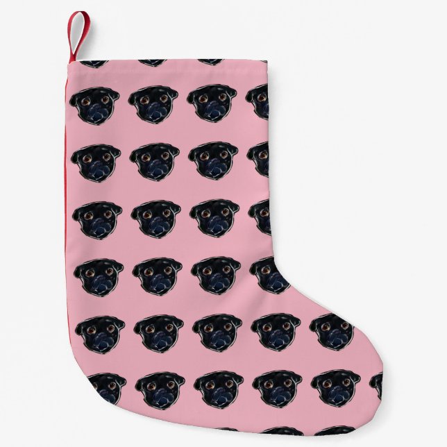 Meia De Natal Pequena Pug Preto (Frente)