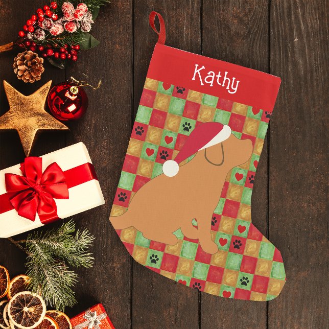 Meia De Natal Pequena Puppy Red Labrador Quilly de Natal (Personalized Fox Red Labrador Puppy Quilt Design Christmas Stocking for Labrador Owners.)