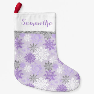 Meia De Natal Pequena Púrpura De Inverno E Prata Personalizados