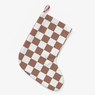 Meia De Natal Pequena Quadrados xadrez marrom mocha branco geométrico re