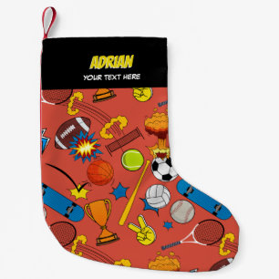 Meia De Natal Pequena Quadrinhos Retro Esportes Bolas Atléticas Crianças