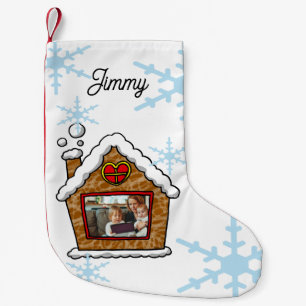 Meia De Natal Pequena Quadro de Foto de Casa de Gingerbread Fofo com Flo