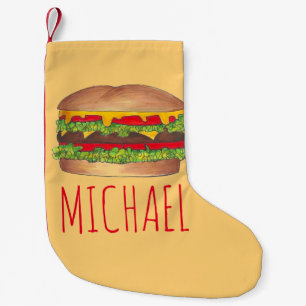 Meia De Natal Pequena Queijo Personalizado Burger Hamburger Cheeseburger