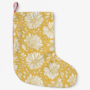 Meia De Natal Pequena rabisco floral do ouro, desenhado à mão