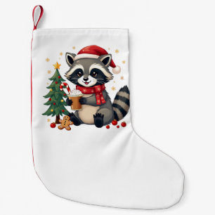 Meia De Natal Pequena Raccoon Vestindo Papai Noel Para Férias De Natal