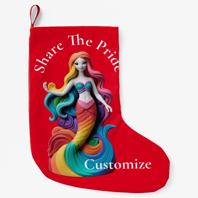 Meia De Natal Pequena Rainbow Pride Mermaid Thunder_Cove (Frente)