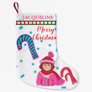 Meia De Natal Pequena Rapariga Branca De Chapéu Branco Canja Árvore De