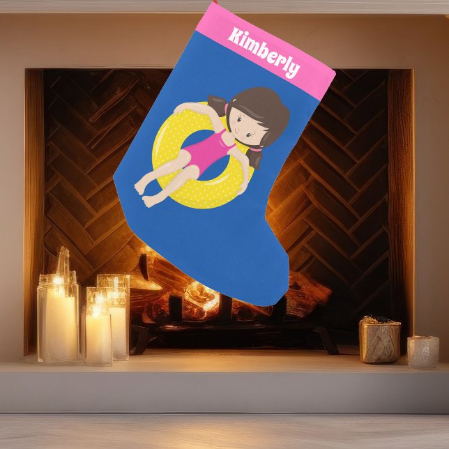 Meia De Natal Pequena Rapariga de Nadação Coca-Cola Costeira Azul-Rosa (Criador carregado)