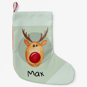 Meia De Natal Pequena Rapazes, primeiro Natal, Rudolph Reindeer & Name