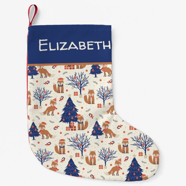 Meia De Natal Pequena Raposa de Arte Foliar Escandinava na Árvore de Nat (Frente)