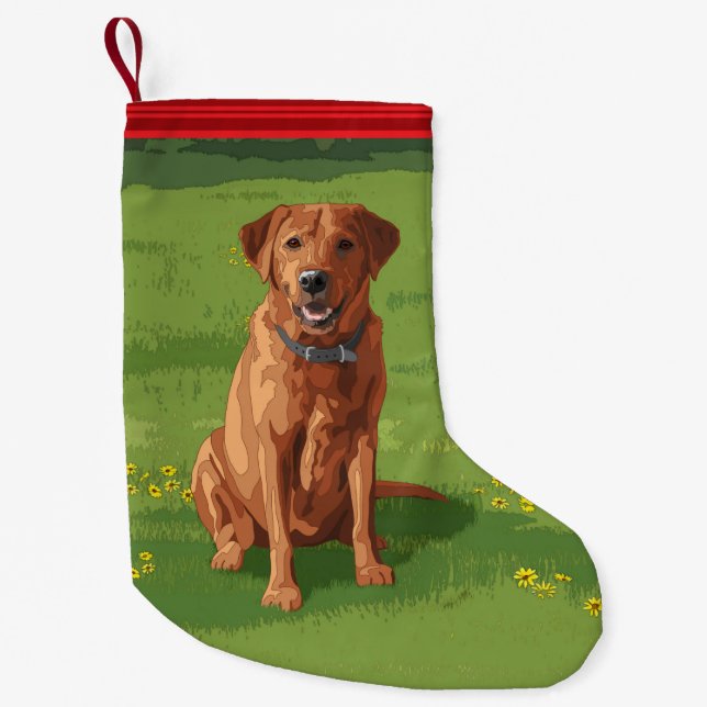 Meia De Natal Pequena Raposa Vermelha Amarelo Labrador Cão de Retriever (Frente)