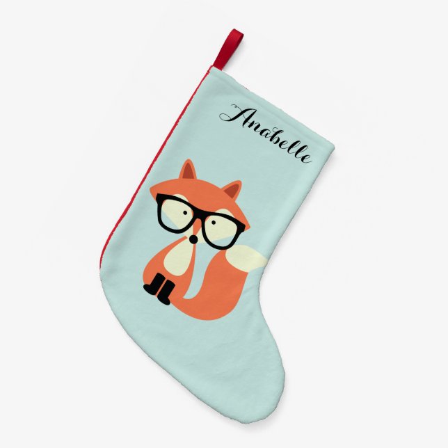Meia De Natal Pequena Raposa Vermelha Hipster (Frente (Pendurada))