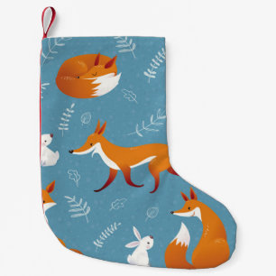Meia De Natal Pequena Raposas de inverno, coelhos, padrão de colheita.