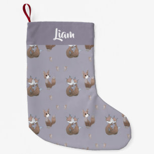 Meia De Natal Pequena Raposas felizes nas cinzas