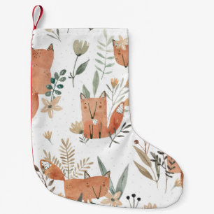 Meia De Natal Pequena Raposas nos prados: Aquarela sem costura