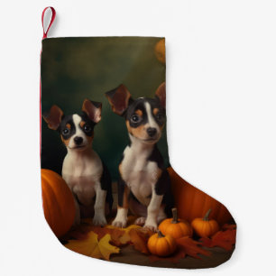 Meia De Natal Pequena Rat Terrier Puppy Autumn Delight Pumpkin