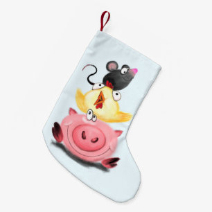 Meia De Natal Pequena Rato e Pintinho Porquinho dos Melhores Amigos - Ca