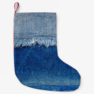 Meia De Natal Pequena Recusar jeans. Tecido denim estampado estampado co