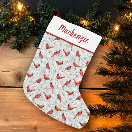 Meia De Natal Pequena Red Cardinals Snowy Pine Patterno Natal