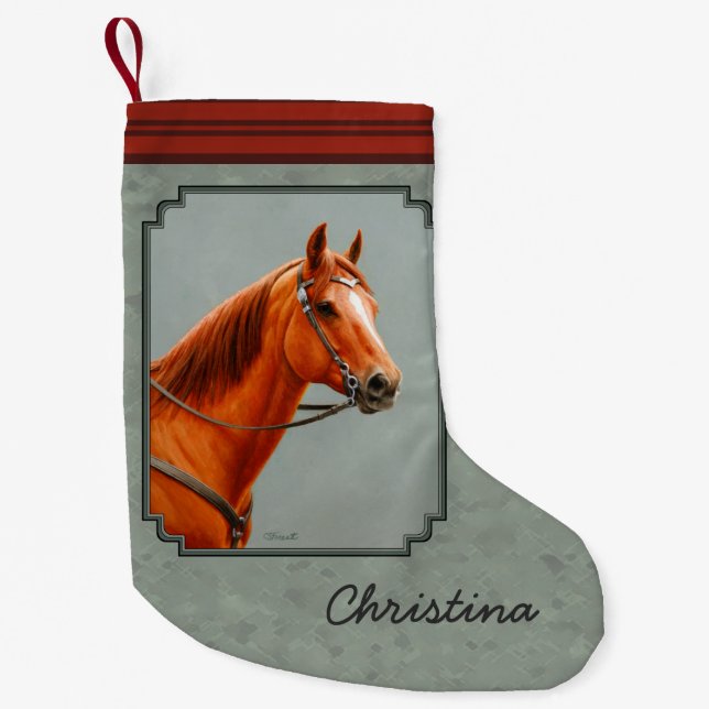 Meia De Natal Pequena Red Dun Chestnut Sorrel Western Quarter Horse (Frente)