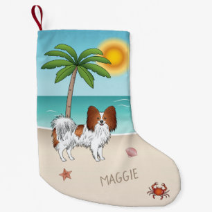 Meia De Natal Pequena Red E White Papillon Cão Tropical Summer Beach