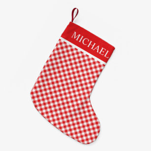 Meia De Natal Pequena Red Gingham Buffalo Check Custom Name Monograma