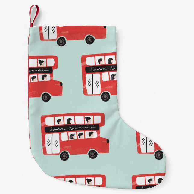 Meia De Natal Pequena Red London Double Decker Bus Vint (Frente)