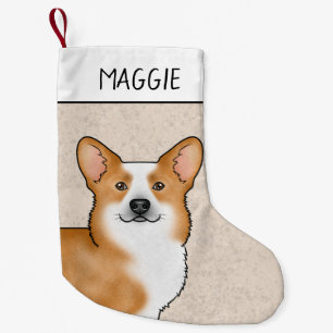 Meia De Natal Pequena Red Pembroke Welsh Corgi Cabeça Retrato E Nome